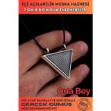 Osmanlı Gümüş Orta Boy Baklava Desenli Gümüş Muska Haznesi Deri Kolye Hediyeli
