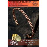Osmanlı Gümüş Saf Bakır Bileklik Burgulu Model Metal Kutu Kuvars Taş, Kadın Erkek Kelepçe