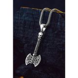 Osmanlı Gümüş Viking Çift Başlı Savaş Baltası Erkek Gümüş Kolye 925 Ayar Mat Siyah