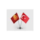 Osmanlı Imparatorluğu 57. Piyade Alayı Sancağı ve Türk Bayrağı İkili Saten Masa Bayrağı Takımı