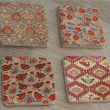 Osmanlı Kumaş Desenleri Doğal Taş Bardak Altlığı 4'lü set - Natural Stone Coasters