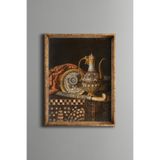 Osmanlı Motifli Antika İbrik ve İşlemeli Dekoratif Obje - Vintage Desenli Çerçeve - İnce Model, Altın1, 15 x 21