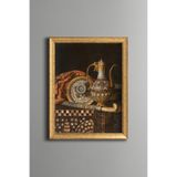 Osmanlı Motifli Antika İbrik ve İşlemeli Dekoratif Obje - Vintage Desenli Çerçeve - İnce Model, Altın3, 30 x 40