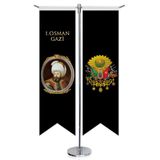 Osmanlı Padişahları - I. Osman Gazi ve Osmanlı Arması - Kırlangıç - Saten T direk 2li Masa Bayrağı