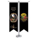 Osmanlı Padişahları - Sultan İbrahim Han ve Osmanlı Arması - Saten T direk 2li Masa Bayrağı