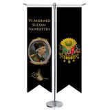 Osmanlı Padişahları -VI. Mehmed Sultan Vahdettin ve Osmanlı Arması - Saten T direk 2li Masa Bayrağı
