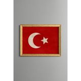 Osmanlı Türk Bayrağı - Vintage Desenli Tablo - İnce Model, Altın3, 21 x 30