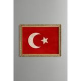 Osmanlı Türk Bayrağı - Vintage Desenli Tablo - İnce Model, Altın5, 21 x 30