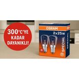 Osram 25W Fırın Ampulü 2'li Paket E14 Duy 300 Derece 2700K Halogen - Sarı - 20 - 30 W