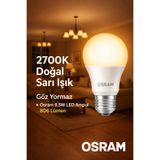 Osram 8.5W LED Ampul 2700K Doğal Sarı Işık 806 Lümen Tasarruflu E27