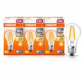 OSRAM LED Filament Ampul 6.5W (60W Eşdeğer) 2700K Sarı Işık 806 Lümen E27 Duy – 3’lü Paket – E Enerji Sınıfı – 360° Işık – 105x60 mm – Dimmer Uyumlu Değil