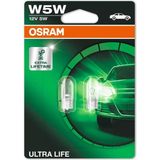 OSRAM T10 W5W UltraLife Plaka Park İçmekan Ampulü, 12V 2'li Paket, Universal uzun ömürlü Oriji