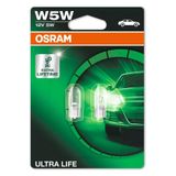 Osram T10 W5W UltraLife Plaka Park İçmekan Ampulü, 12V 2'li Paket, Universal uzun ömürlü Orijinal