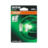 Osram T10 W5w Ultralife Plaka Park İçmekan Ampulü, 12v 2'li Paket, Universal Uzun Ömürlü Sarı Renk ,