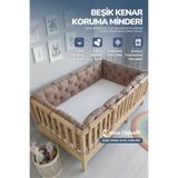 Ossa Tasarım Beşik Kenar Koruma Minderi%100 Pamuk - Montessori Yatak Uyumlu - Açık Kahverengi - Buble Soft (80x130)