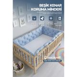 Ossa Tasarım Beşik Kenar Koruma Minderi%100 Pamuk - Montessori Yatak Uyumlu - Bebe Mavi - Buble Soft (80x130)
