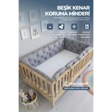 Ossa Tasarım Beşik Kenar Koruma Minderi%100 Pamuk - Montessori Yatak Uyumlu - Gri - Buble Soft, 80x130