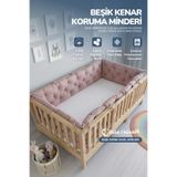 Ossa Tasarım Beşik Kenar Koruma Minderi%100 Pamuk - Montessori Yatak Uyumlu - Pudra - Buble Soft, 80x130