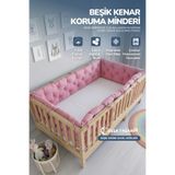 Ossa Tasarım Beşik Kenar Koruma Minderi%100 Pamuk - Montessori Yatak Uyumlu - Şeker Pembe - Buble Soft-Yasetex Tasarım, 80x130