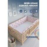 Ossa Tasarım Beşik Kenar Koruma Minderi%100 Pamuk - Montessori Yatak Uyumlu - Toz Pembe - Buble Soft, 80x130