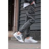 Osyday Erkek Gri Jogger Kargo Cepli Kot Pantolon - Lastikli Bel ve Paça, Yıkamalı Denim - Eskitilmiş Gri