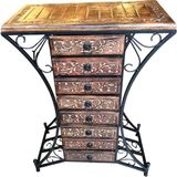 Otantik Çarşı Ahşap Ferforje Dresuar Komodin 8 Çekmeceli 30X60X84 Cm. - Siyah - Ahşap