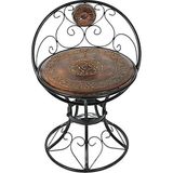 Otantik Çarşı Ahşap Ferforje Oymalı Sandalye Tabure 46X46X59 Cm. KNA50-3 - Siyah