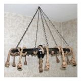 Otantik Çarşı Ahşap Halatlı Teker Avize 100 cm. 13'lü Serbest Sarkıtlı