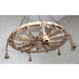 Otantik Çarşı Ahşap Halatlı Teker Avize 100 Cm. 5'li Serbest Sarkıtlı - Eskitme