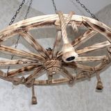 Otantik Çarşı Ahşap Halatlı Teker Avize 100 cm. 5'li Serbest Sarkıtlı
