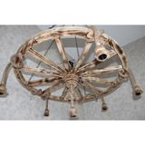 Otantik Çarşı Ahşap Halatlı Teker Avize 100 Cm. 6'lı Serbest Sarkıtlı - Eskitme