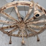 Otantik Çarşı Ahşap Halatlı Teker Avize 100 cm. 6'lı Serbest Sarkıtlı