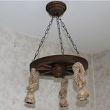 Otantik Çarşı Ahşap Halatlı Teker Avize 40 Cm. 3'lü - Siyah - 1