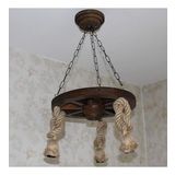 Otantik Çarşı Ahşap Halatlı Teker Avize 40 cm. 3'lü