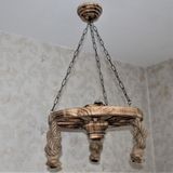 Otantik Çarşı Ahşap Halatlı Teker Avize 50 Cm. 3'lü - Siyah - 1