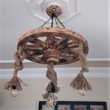 Otantik Çarşı Ahşap Halatlı Teker Avize 50 Cm. 4'lü - 3 - Kahverengi