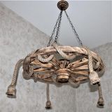 Otantik Çarşı Ahşap Halatlı Teker Avize 70 Cm 4 K05
