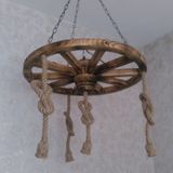 Otantik Çarşı Ahşap Halatlı Teker Avize 70 cm. 4'lü
