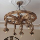 Otantik Çarşı Ahşap Halatlı Teker Avize 70 Cm. 5'li - Beyaz