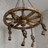 Otantik Çarşı Ahşap Halatlı Teker Avize 70 Cm. 5'li K02