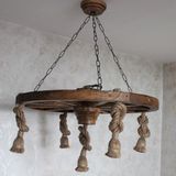 Otantik Çarşı Ahşap Halatlı Teker Avize 70 cm. 5'li