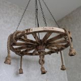 Otantik Çarşı Ahşap Halatlı Teker Avize 80 Cm. 5'li - Eskitme