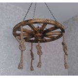 Otantik Çarşı Ahşap Halatlı Teker Avize - Kahverengi - 4