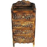Otantik Çarşı Ahşap Oymalı Komodin 32X24X60 Cm. 4 Çekmeceli - Siyah - Ahşap