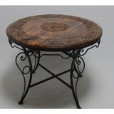 Otantik Çarşı Eskitme Ahşap Ferforje Oymalı Yuvarlak Orta Sehpa 75X75X59 Cm. - Siyah
