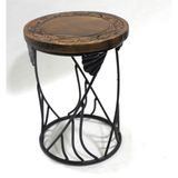 Otantik Çarşı Eskitme Ahşap Ferforje Yuvarlak Sehpa 39x2 h:51 cm.