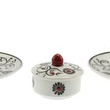 OTANTİK ÇİNİ Kırmızı Haliç Dekorlu 2 Li Fincan Takımı 6x6 Cm Tabak 12 Cm