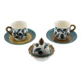 OTANTİK ÇİNİ Zeytin Dekorlu 2 Li Fincan Takımı 6x6 Cm Tabak 12 Cm