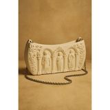 Otantik Dokulu Vintage Tasarım Omuz ve El Çantası - Beyaz