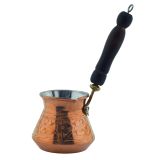 Otantik Işlemeli Ahşap Saplı El Yapımı Eskitme Bakır Cezve M3 Kahve Cezvesi